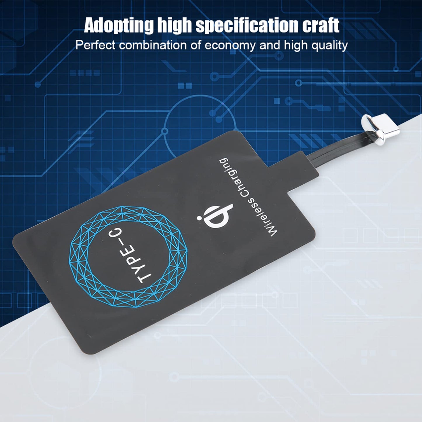 Hakeeta Cargador inalámbrico QI Tipo C, Receptor de Carga con Adhesivo Autoadhesivo de 2 Piezas, Silicona autoadhesiva, liviano y pequeño, para teléfono móvil USB-C