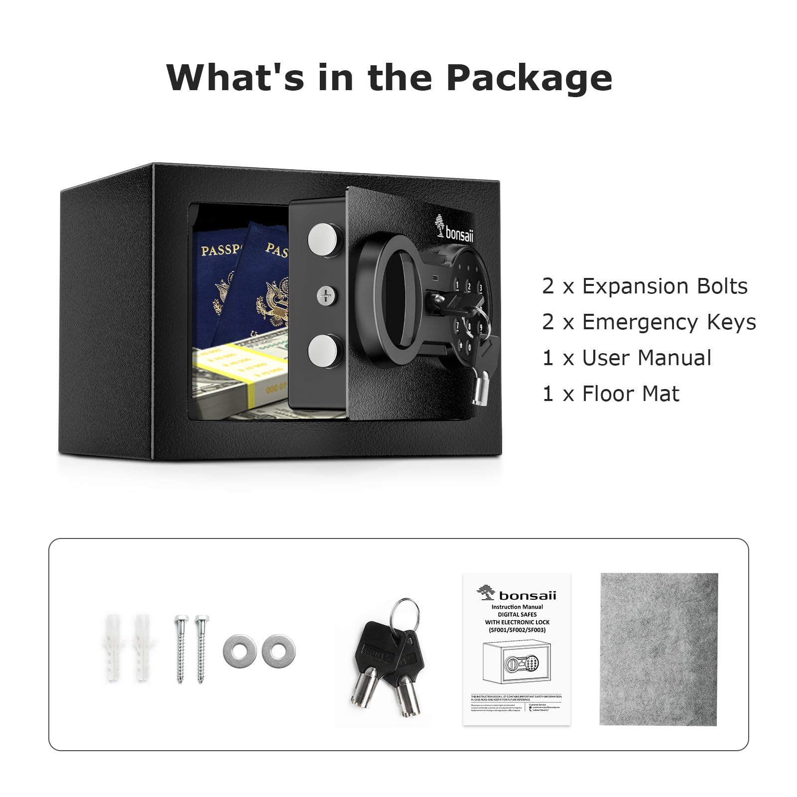 Bonsaii Caja de seguridad con teclado electrónico, caja de seguridad de acero con llave, 0.23 pies cúbicos, 9.1 pulgadas de ancho x 6.7 pulgadas de profundidad x 6.7 pulgadas de alto, pequeña caja de