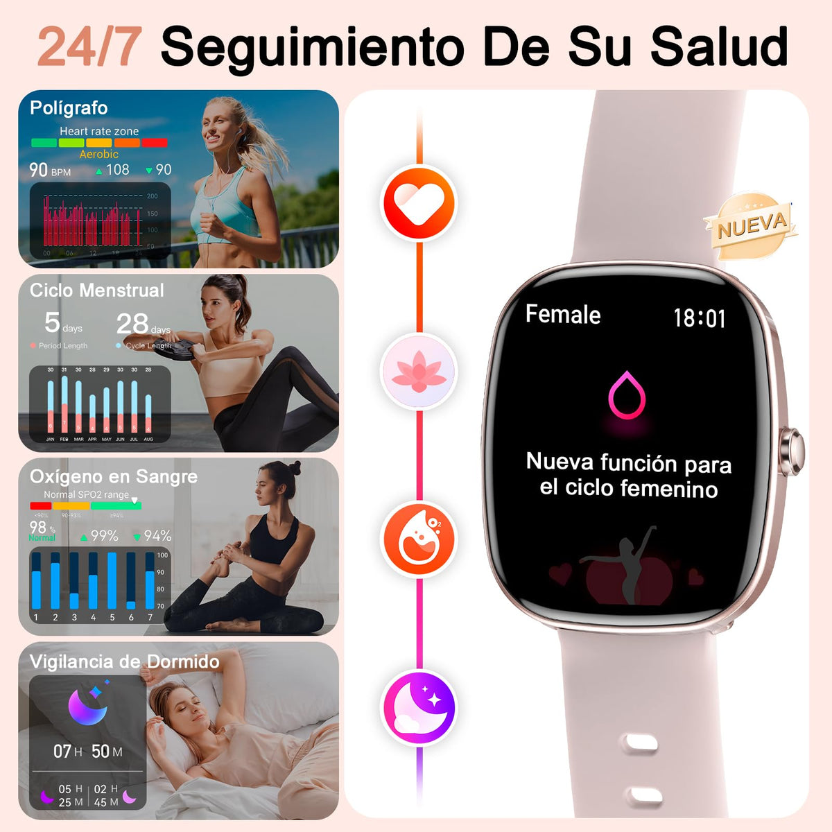 Smartwatch Lostrain Rosa 1.83" HD IP68 con Alexa y Llamadas Bluetooth para Mujer