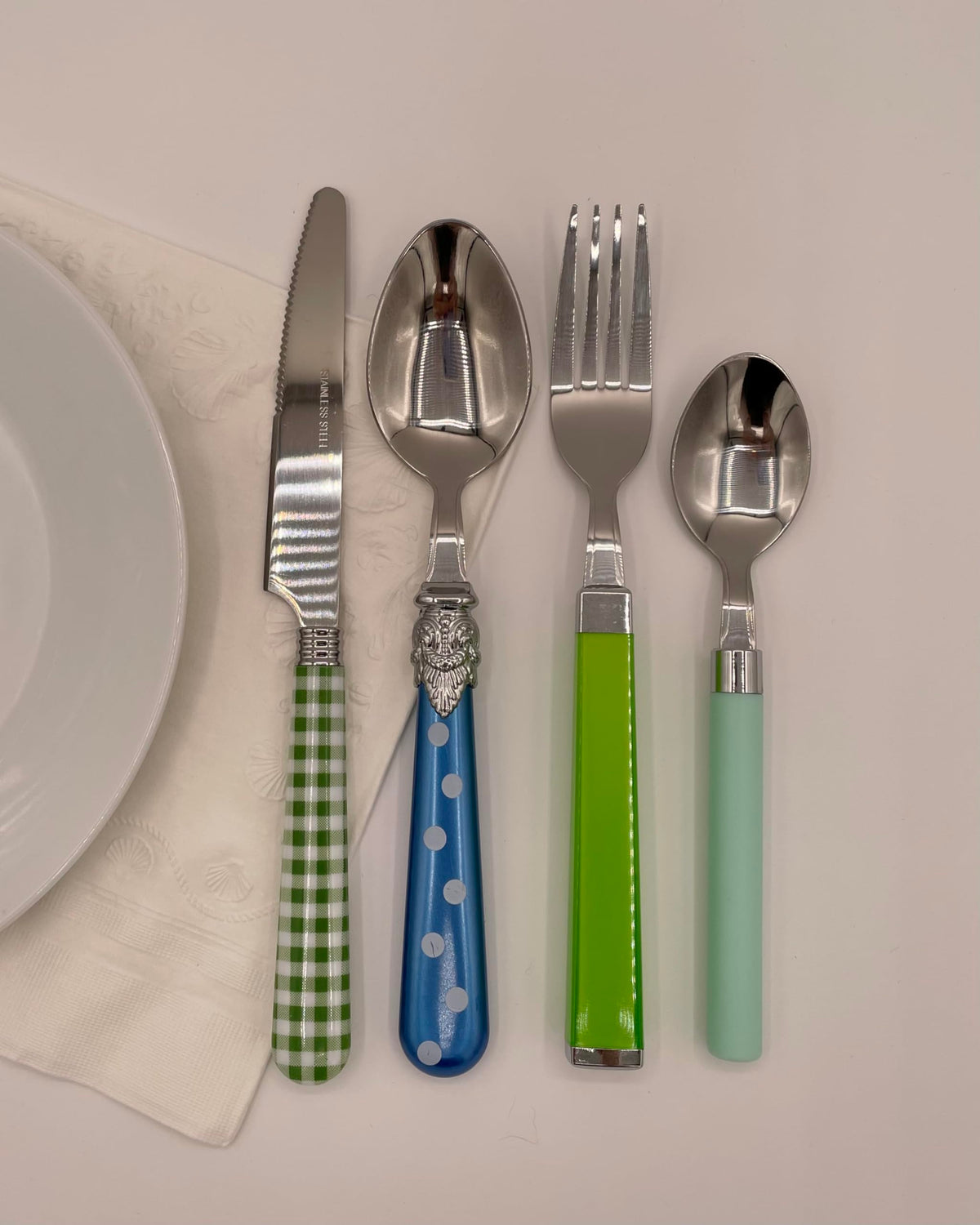 Gyspy Color Mix and Match Cutlery and Eating Utensils Gift Set of 16 Pieces, Colorful Flatware Sea Green and Blue by Gypsy Color