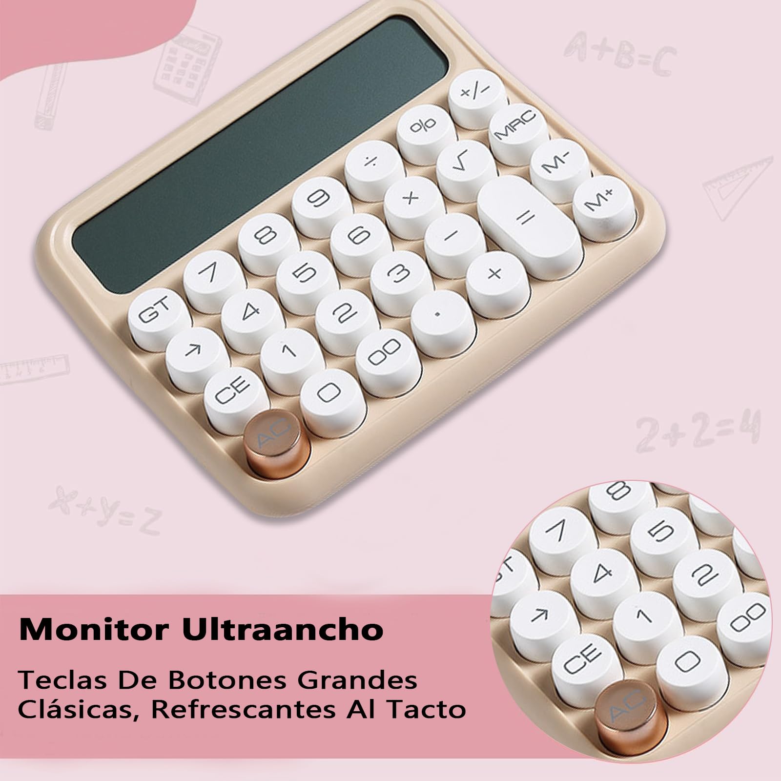 Calculadora UWEHBD Rosa con Pantalla LCD Extra Grande y 12 Dígitos para Oficina y Escuela