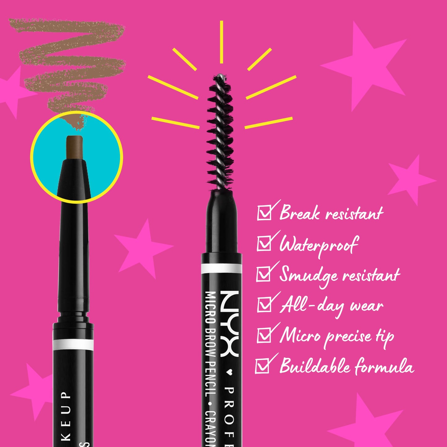Delineador para cejas, Micro Brow Pencil, Nyx Professional Makeup, Tono Blonde, 1g