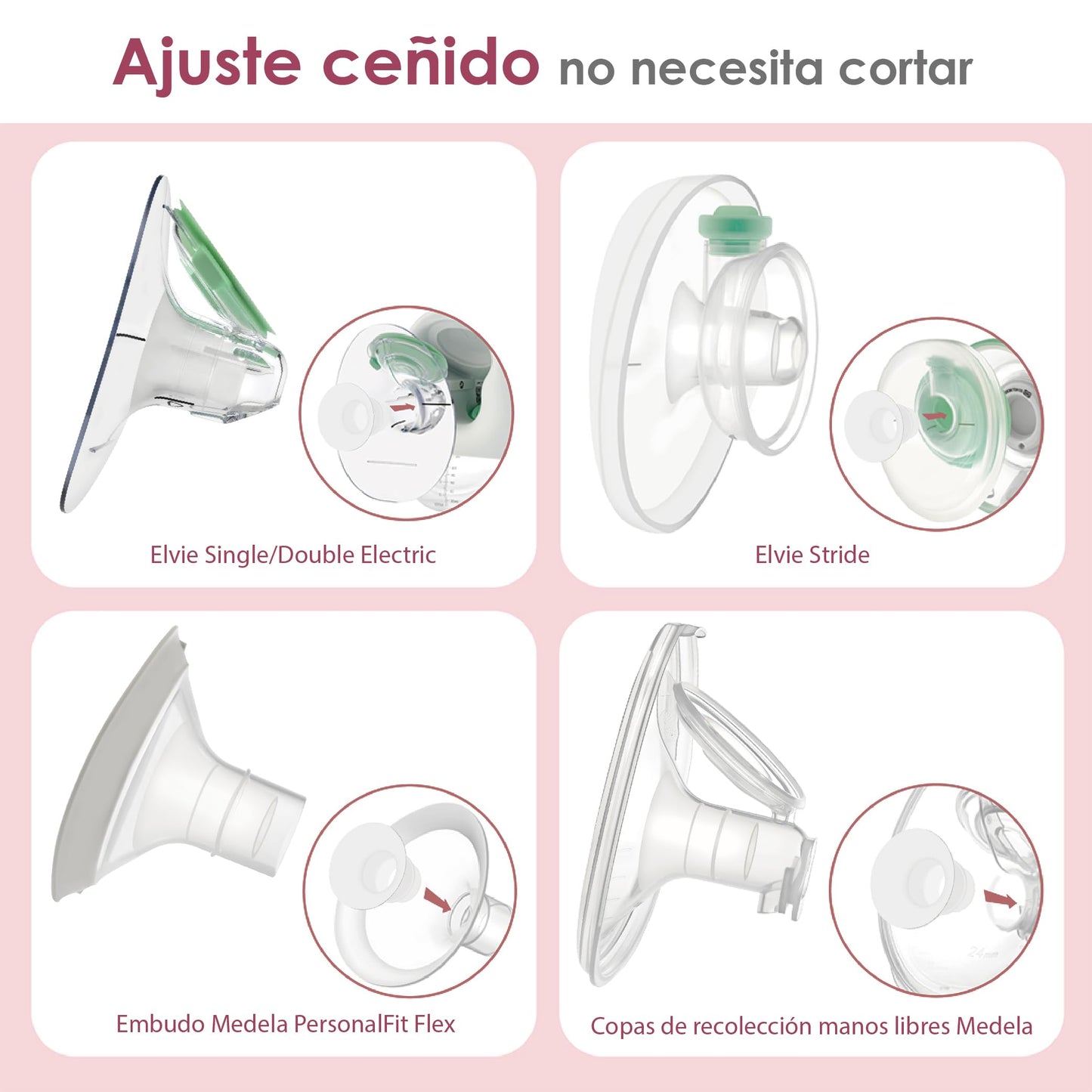 Maymom inserto de brida de 17 mm compatible con Elvie Single/Double Electric, Stride Cup (24 mm) y Medela PersonalFit Flex Shield. No es una pieza de repuesto original.