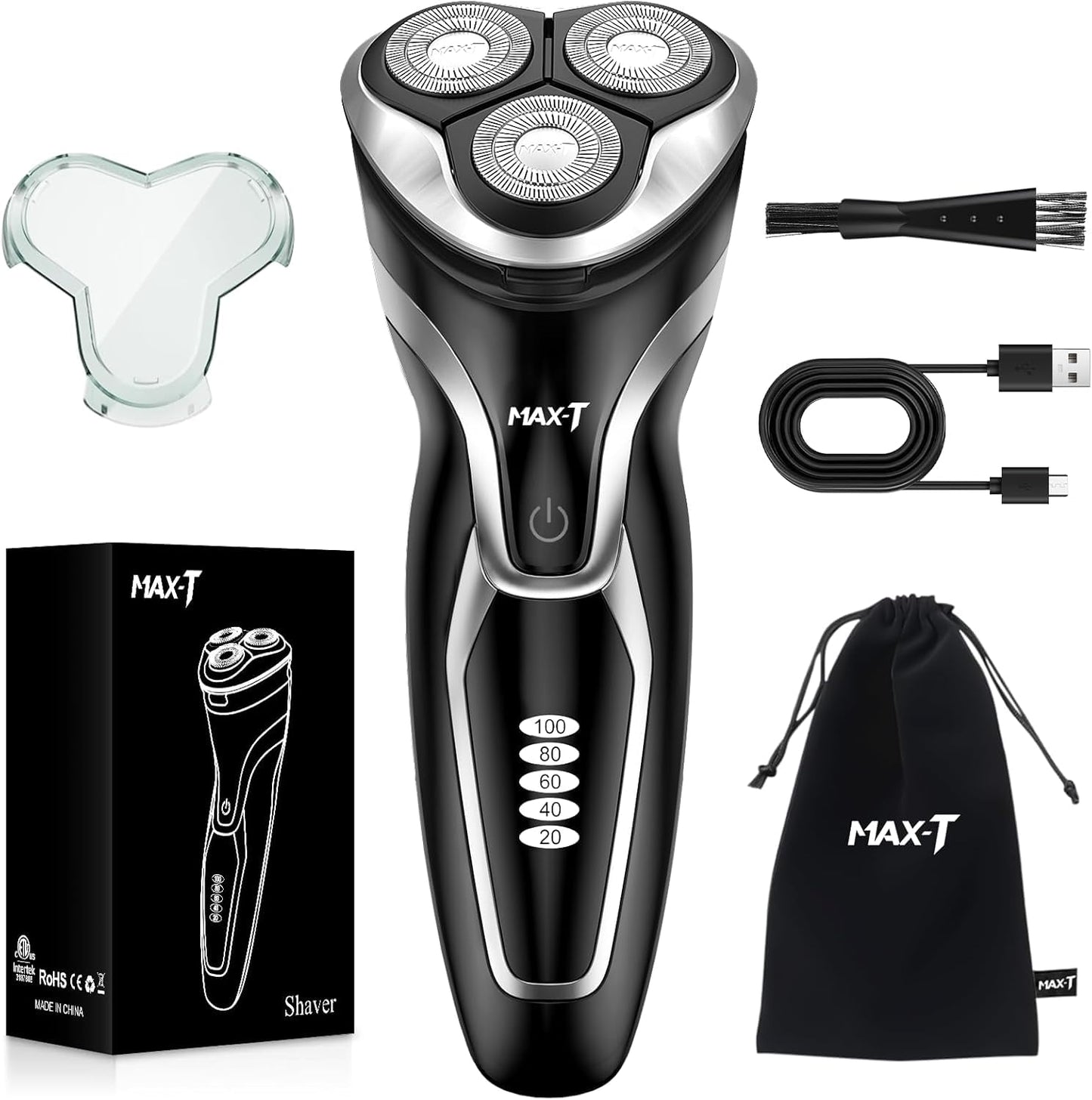 Maquinilla de Afeitar Eléctrica MAX-T Negro Recargable en Seco y Húmedo para Hombre