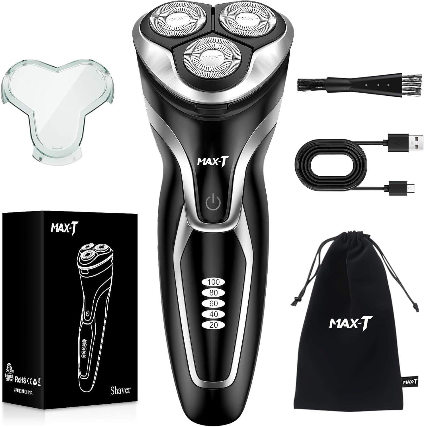Maquinilla de Afeitar Eléctrica MAX-T Negro Recargable en Seco y Húmedo para Hombre