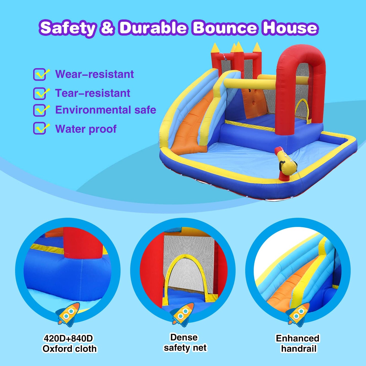 Casa Inflable Infantil JOYLDIAS Multicolor con Tobogán y Piscina para Niños