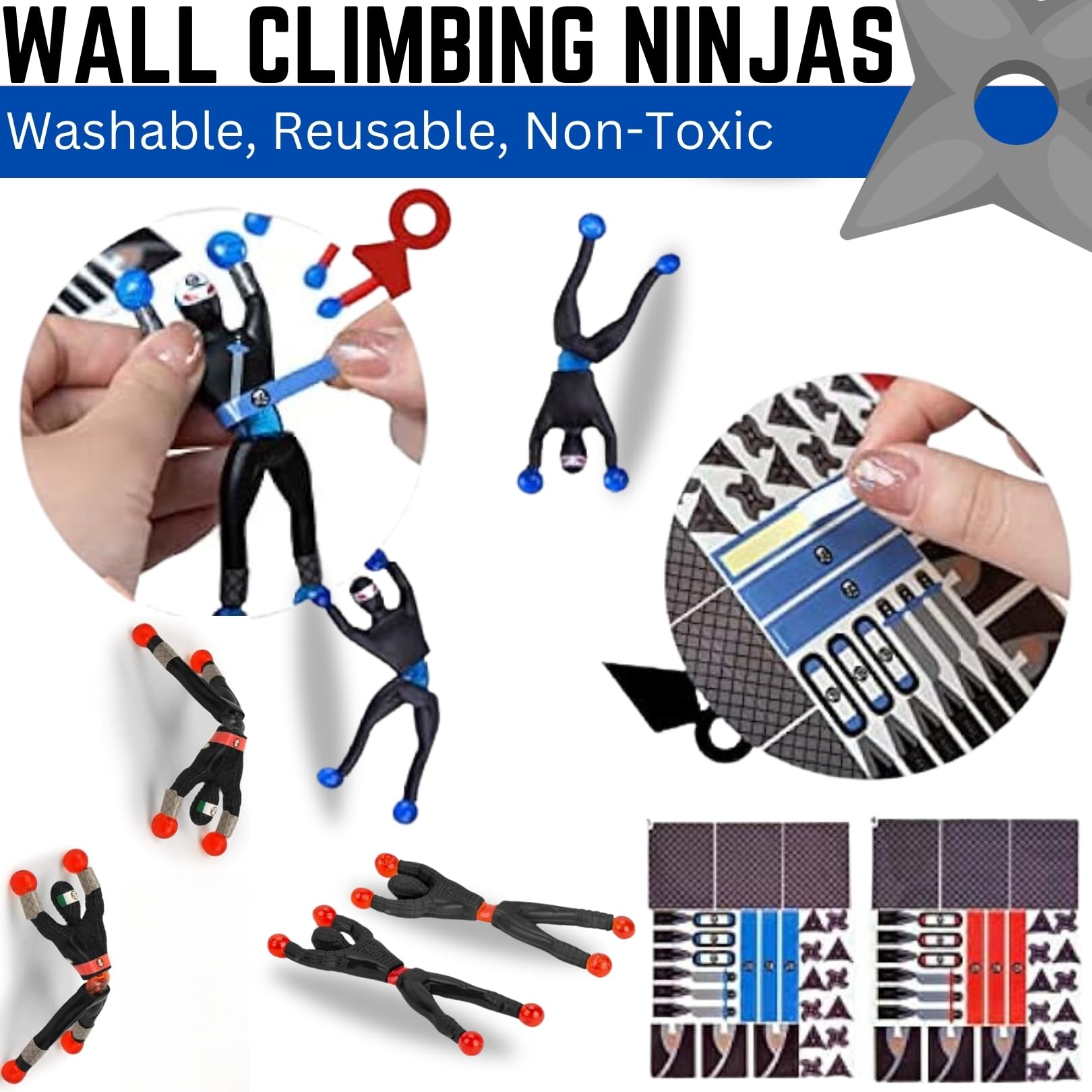 Liberty Imports Ninjas adhesivas para escalar en la pared con calcomanías de disfraces de bricolaje, escaladores elásticos para ventanas, recuerdos de fiesta, juguetes novedosos, para escalar, hombres rodantes para niños (paquete de 24)