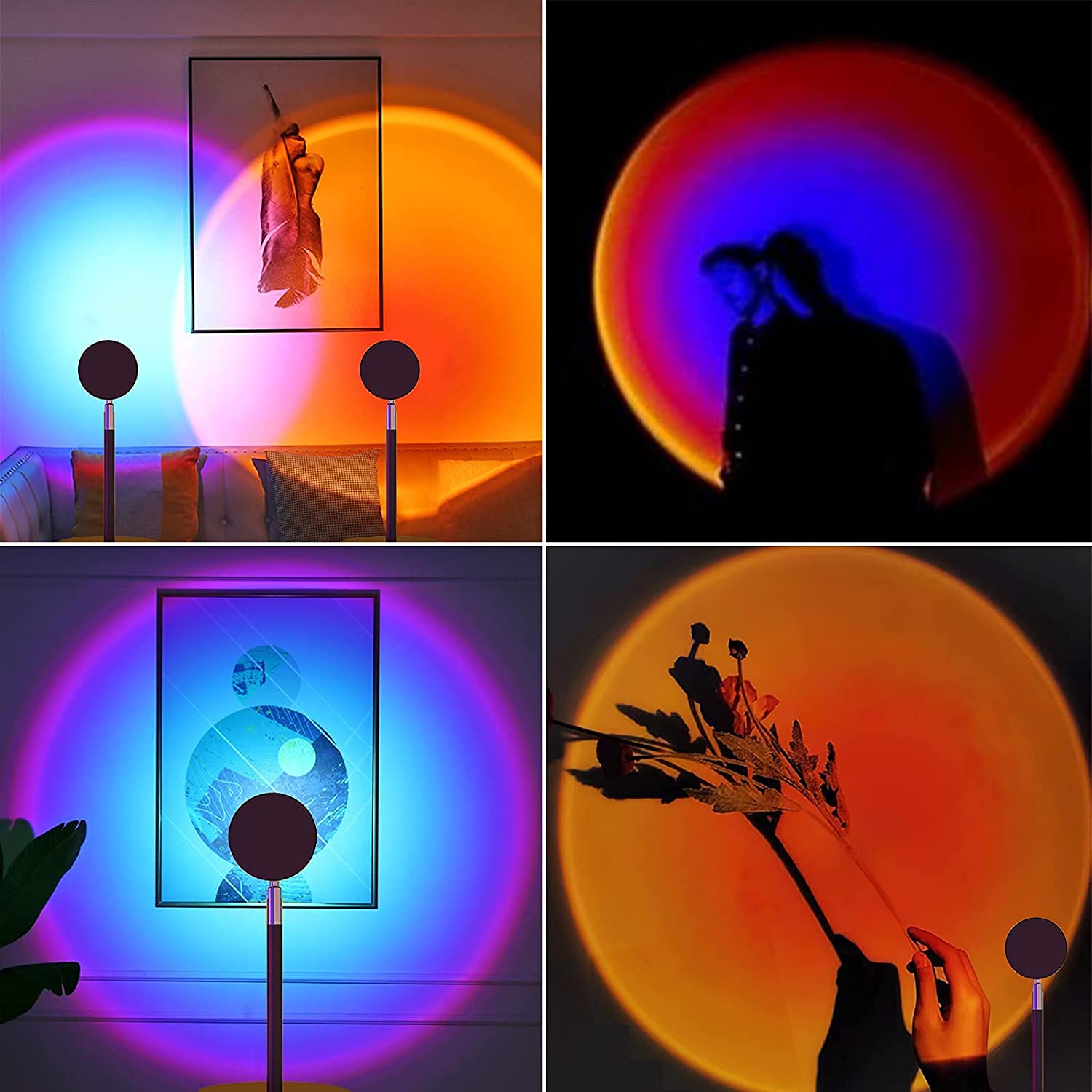 Lámpara de puesta de sol, proyector de luz arcoíris de rotación de 360 grados, lámpara de proyección nocturna para selfie/fotografía/decoración del hogar/dormitorio/sala de estar