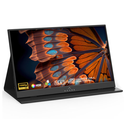 Akane Monitor Portátil Full HD 15.6 Pulgadas, Pantalla Externa para Laptop, Celular y Consola, Conexión USB-C y Mini HDMI, para Android, iOS, Windows, Nintendo Switch y más, con Funda Magnética