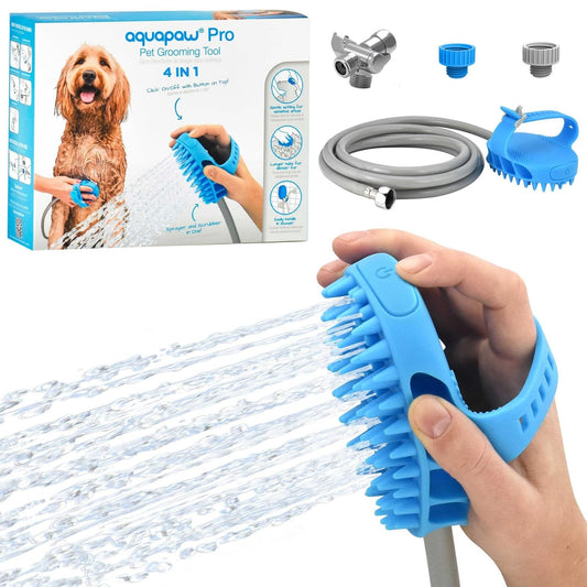 Aquapaw Dog Bath Brush Pro - Herramienta rociadora y depuradora en uno - Suministros de baño para perros para interiores y exteriores, aseo de mascotas para perros con cabello largo y corto - Lavado