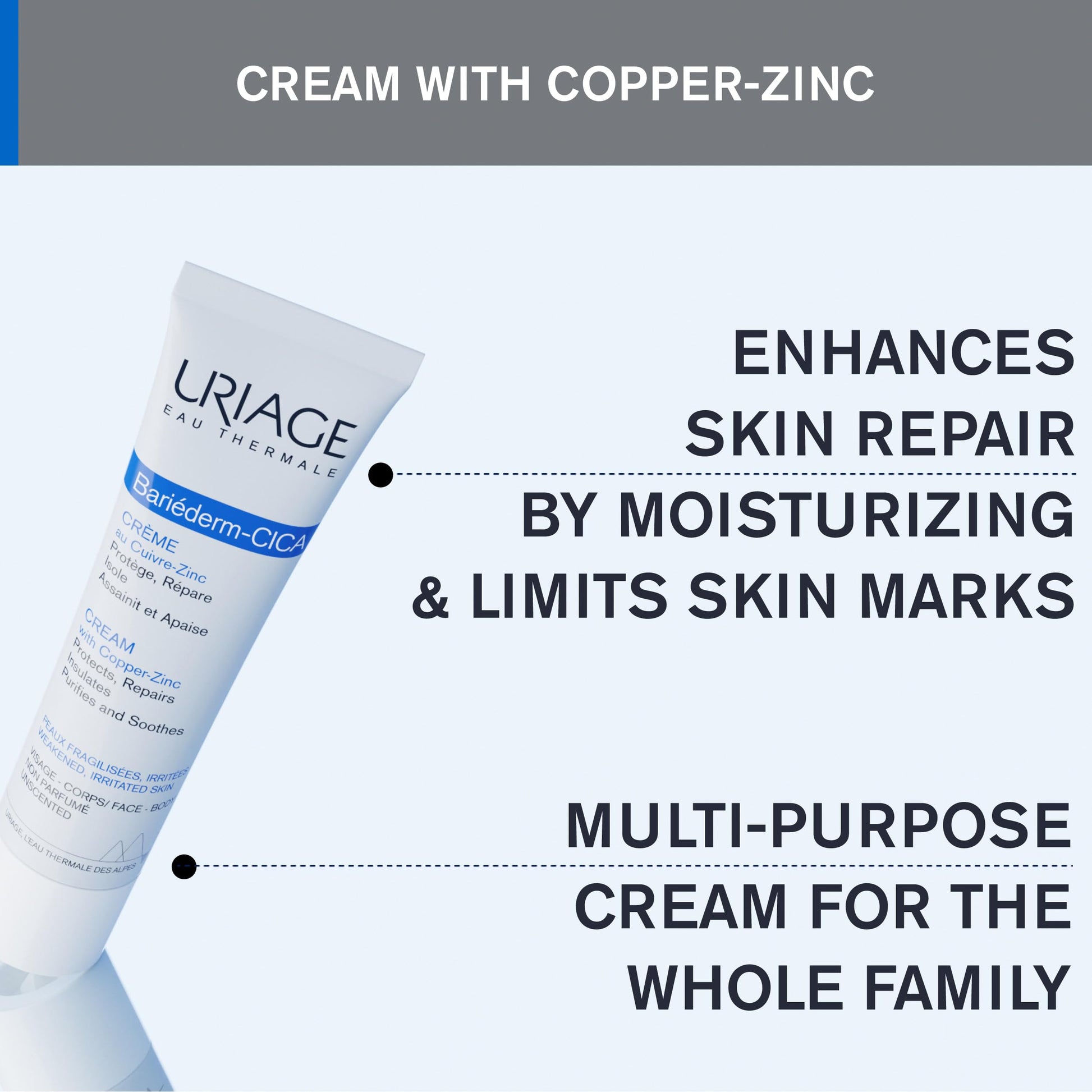 Uriage Bariederm-Cica Crema reparadora dermatológica multiusos 100ml - (pequeños cortes, quemaduras) para pieles dañadas con COBRE-ZINC y D-PANTENOL I Mejora la reparación de la piel. Para toda la familia I Sin perfume