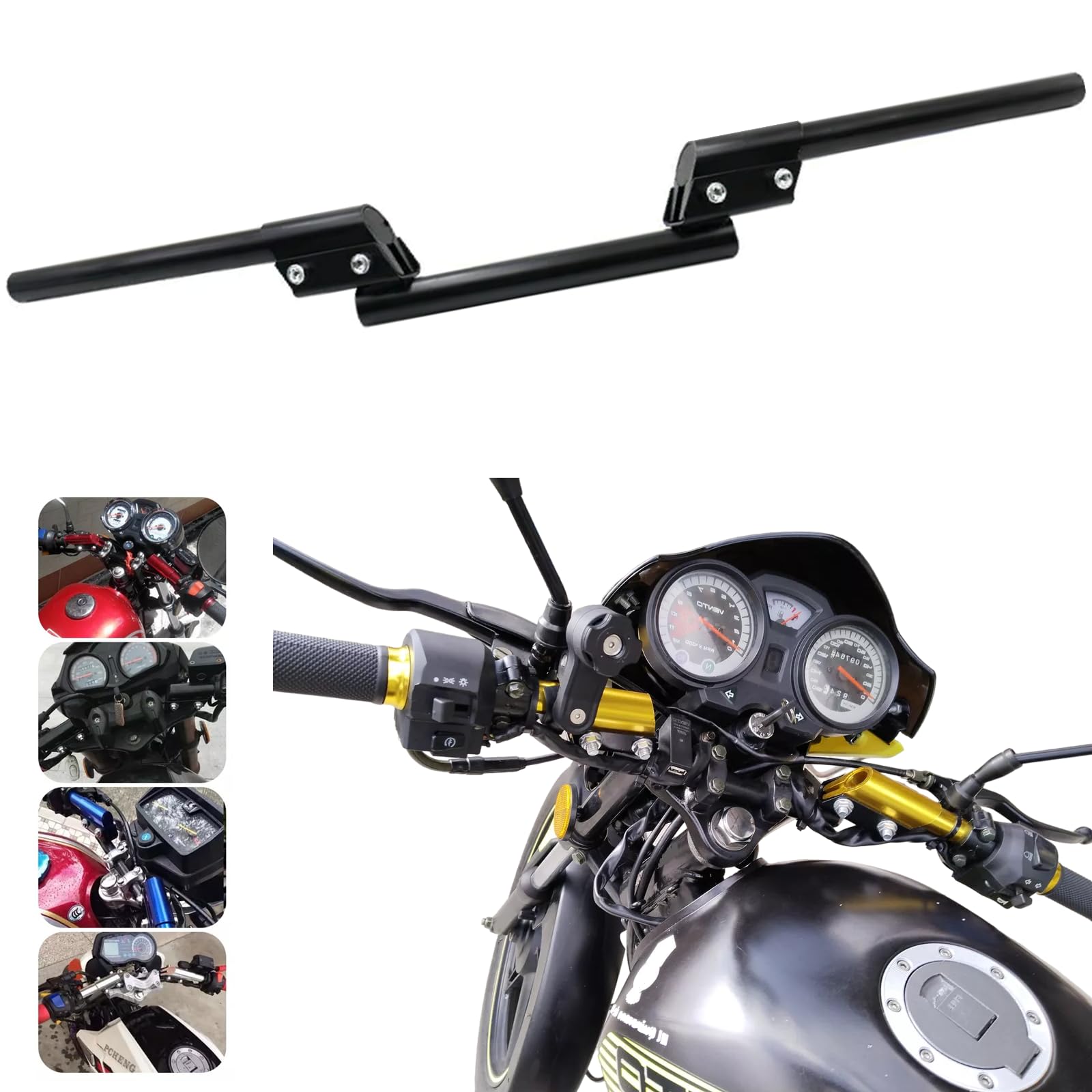 Manubrio Universal para Moto Barra de Equilibrio Manillar Deportivo Ajustable Motocicleta Resistente a la Corrosión Inoxidable 3pzs (Negro)
