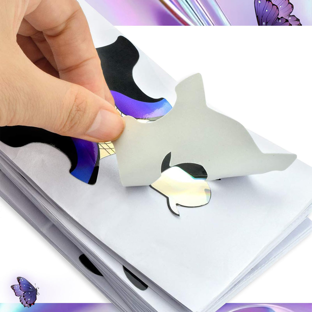 Calcomanías para Uñas HJ-NTF050 Negro y Arco Iris 100 Piezas