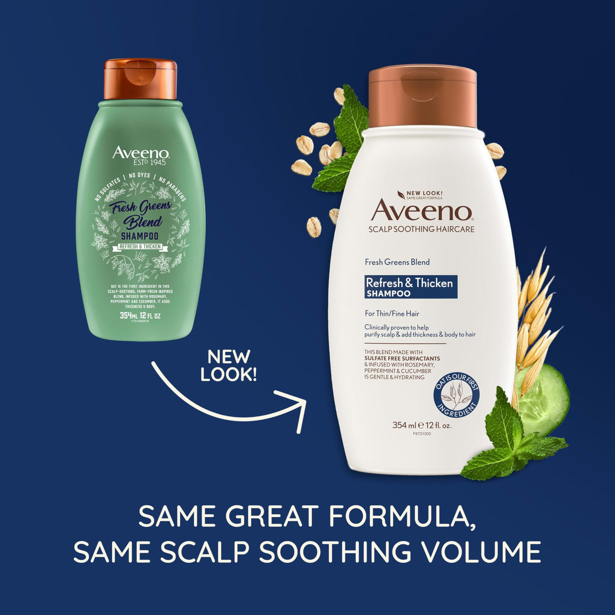 Aveeno Scalp Soothing Fresh Greens Blend Shampoo for Volume, Thickness and Refresh, Sulfate Free Shampoo, No Dyes or Parabens, 12 fl. oz