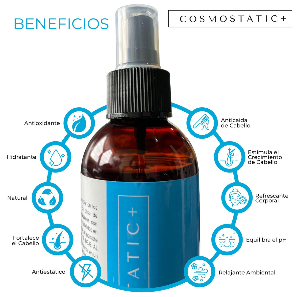 Agua de Romero COSMOSTATIC Natural 100% Anti Caída y Crecimiento de Cabello Acondicionador Orgánico Anti Frizz y Antiestática Cuidado de la Piel y Refrescante Corporal