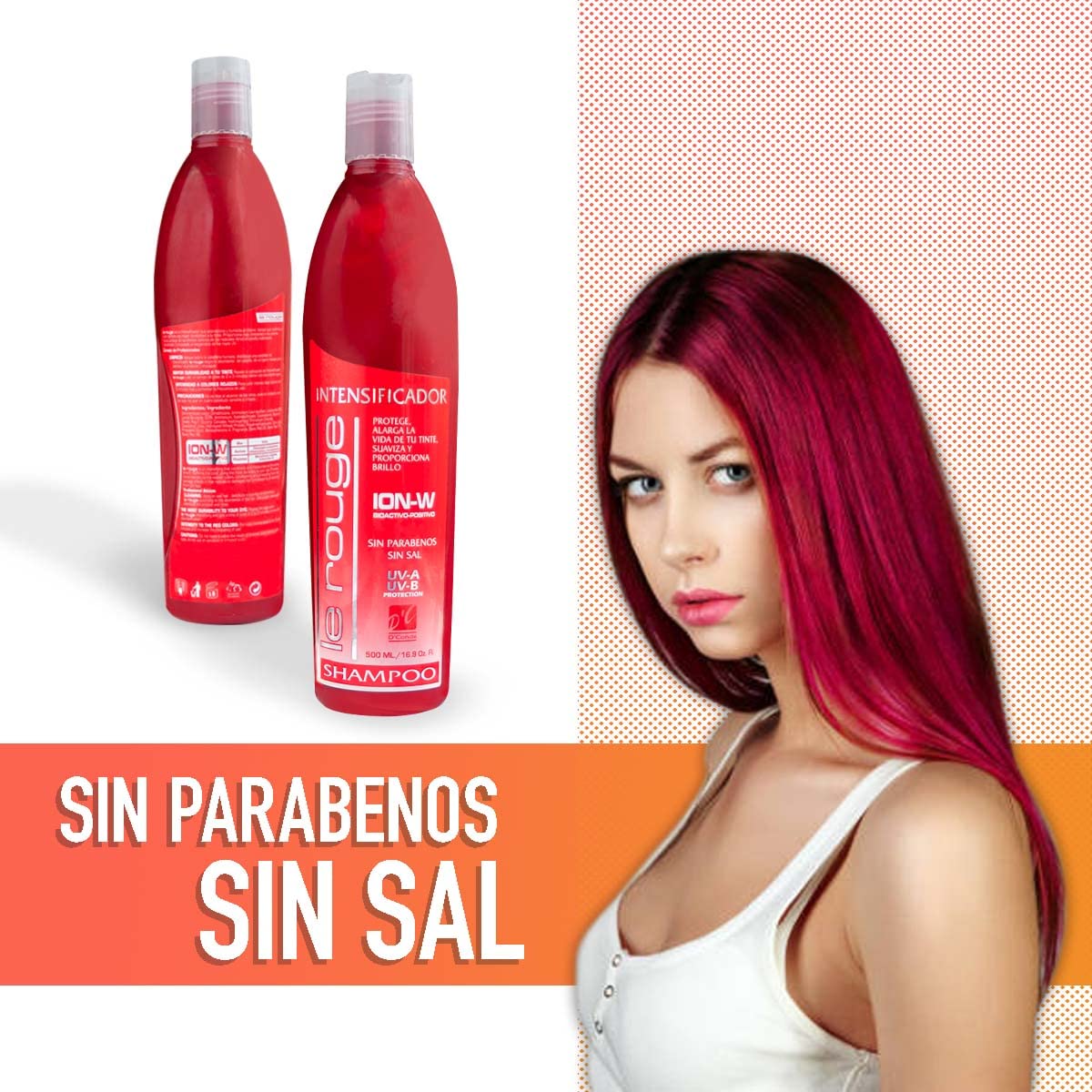 D'Conde Shampoo Matizador Intensificador Rojo Le Rouge sin Sales ni Parabenos, Cuidado y Limpieza del Cabello Teñido, Prolonga la Duración del Tinte, da más Color y Brillo a los Tintes Pelirrojos 500ml.