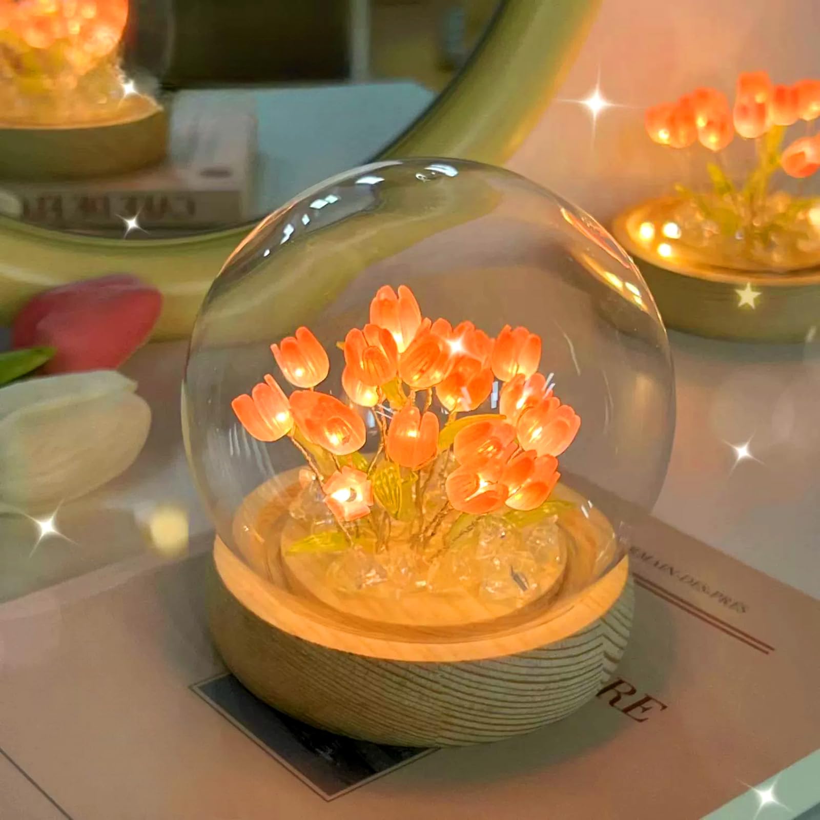 lankatt DIY Lámpara de noche de tulipán, Lámpara de tulipán LED hecha a mano, Regalo para mamá, Regalo para novia, Perfecto para cumpleaños, vacaciones, fiestas, bodas (USB-Rosa)