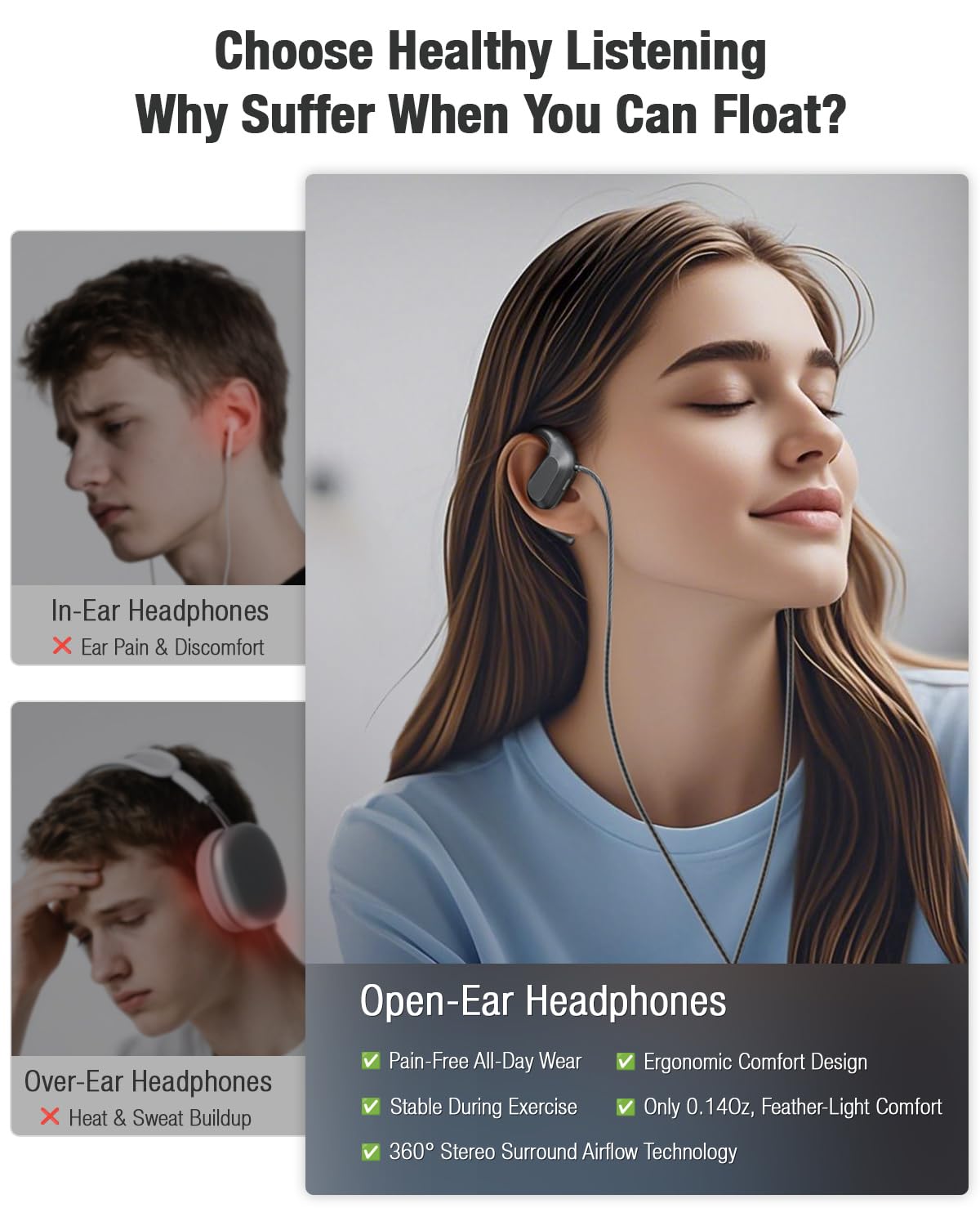 Auriculares Abiertos con Cable QOEKUEY Negro con Micrófono y Controles en Línea para Smartphones y Computadoras