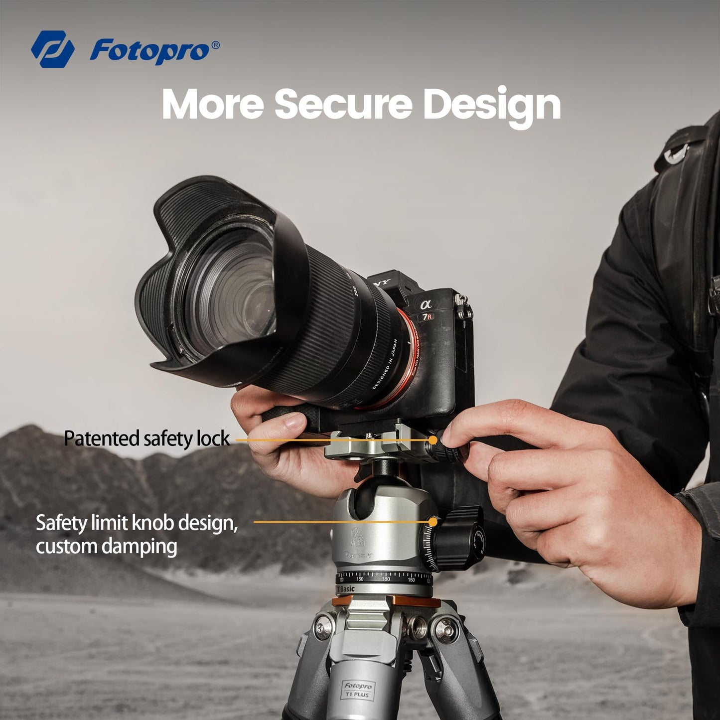 Fotopro - Trípode de cámara de viaje de 65 pulgadas, trípode de fibra de carbono resistente con mini soporte, columna central de una pieza, cabeza de bola de perfil bajo de 44 mm, para videocámara