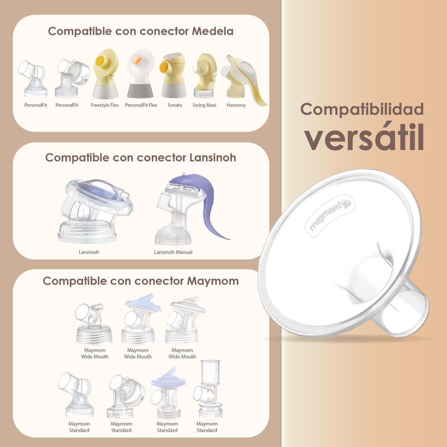 Maymom MyFit 17 mm tamaño mediano, embudos de diseño de dos piezas, compatibles con piezas de extractor Medela; compatibles con embudos Medela PersonalFit Flex, piezas de extractor Freestyle, ideales para sujetadores manos libres, 2 pzs