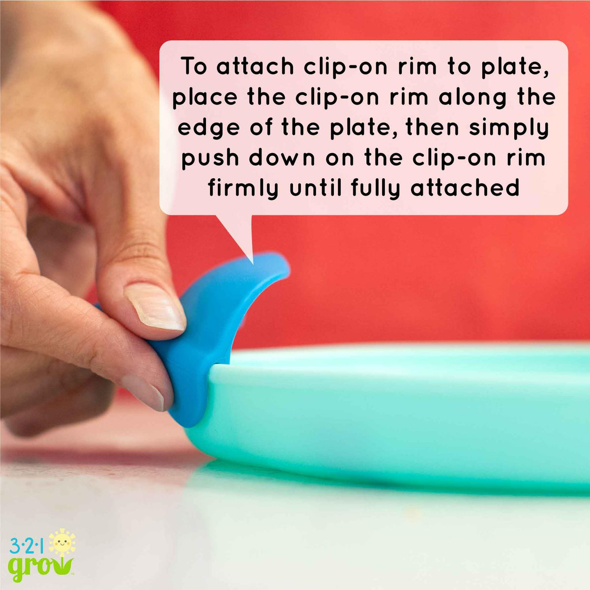 321 Grow • Juego de platos fáciles de cucharar y sostener • Juego de 2 platos • Placa de silicona para bebés, niños pequeños con divisores • Borde de clip para comidas fáciles y sin desorden • 6 meses