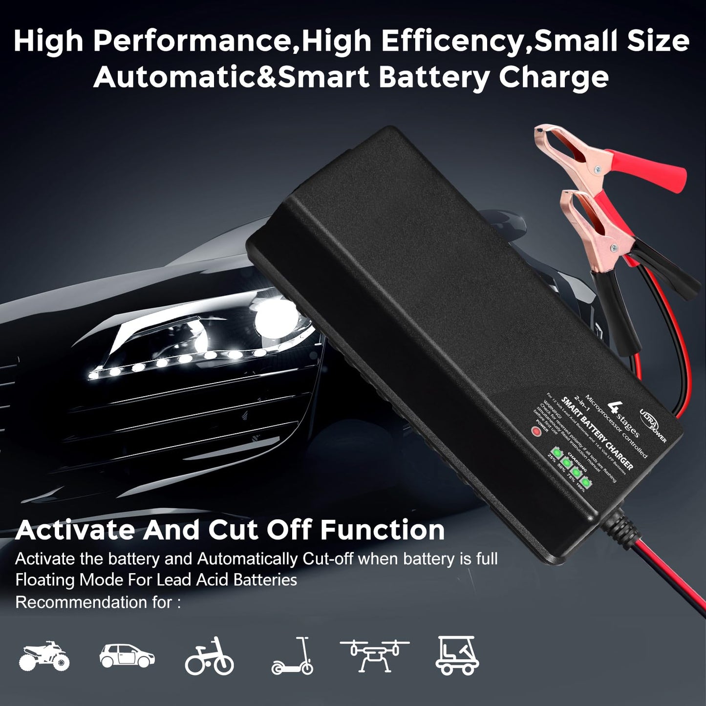 ULTRAPOWER - Cargador de batería mejorado de 10 amperios, LiFePO4 de litio de 14.6 voltios y SLA GEL de 12 voltios, cargador de batería para coche, carrito de golf, UAV, baterías de energía al aire