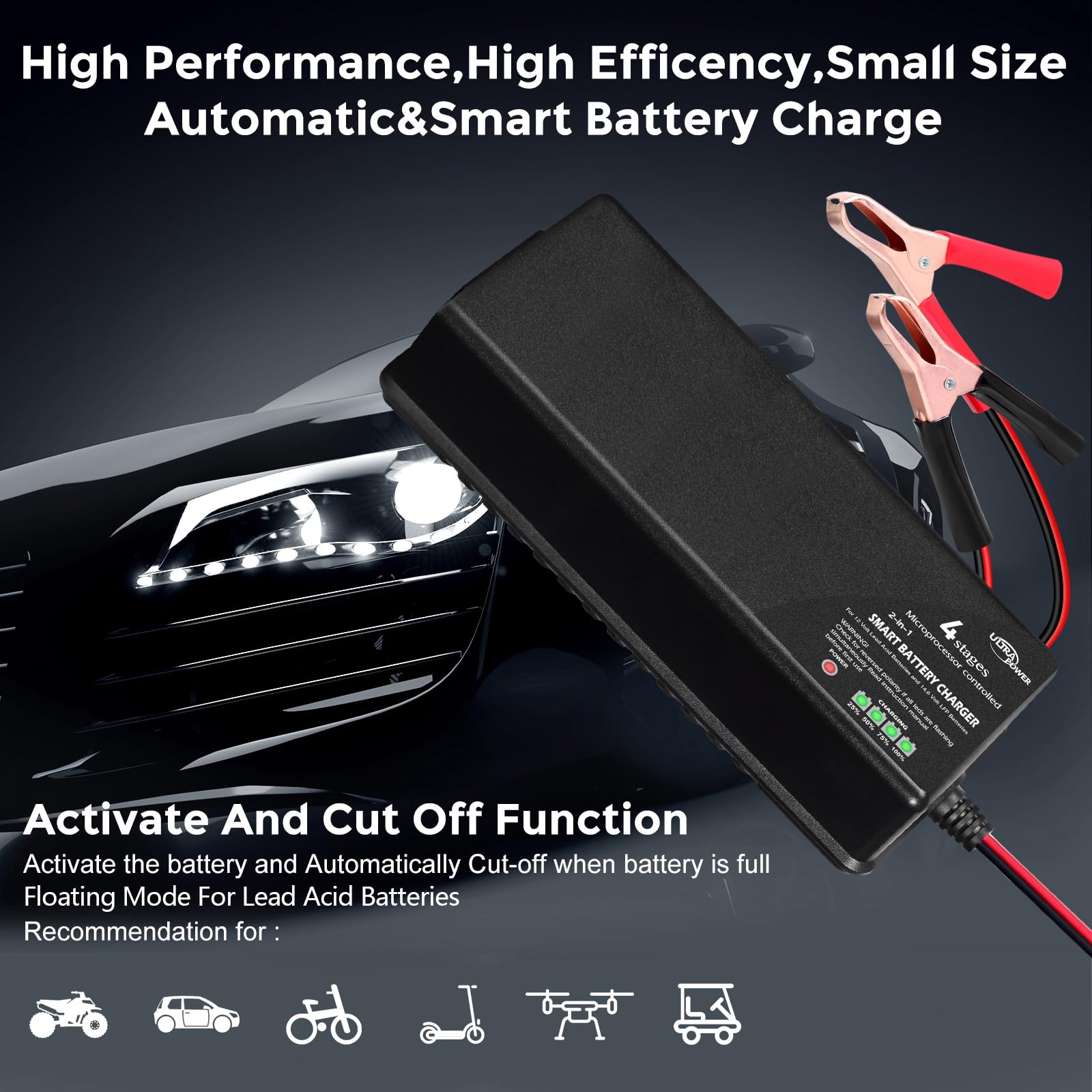 ULTRAPOWER - Cargador de batería mejorado de 10 amperios, LiFePO4 de litio de 14.6 voltios y SLA GEL de 12 voltios, cargador de batería para coche, carrito de golf, UAV, baterías de energía al aire