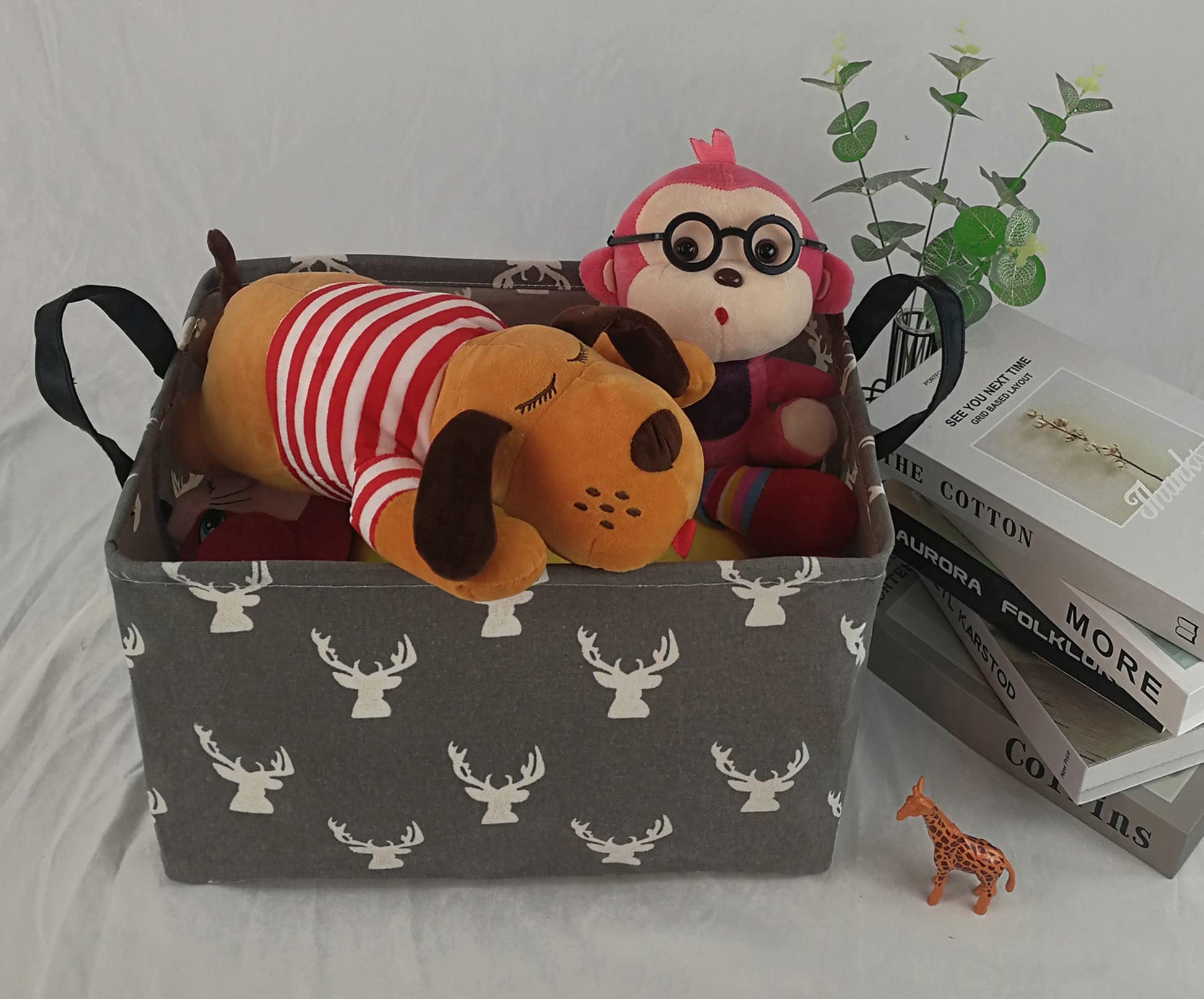 KUNRO cubeta rectangular de juguetes impermeable para guardería, decoración del hogar, clóset, recámara de los niños, lavandería, bebé, regalo, cestas (ciervo gris)
