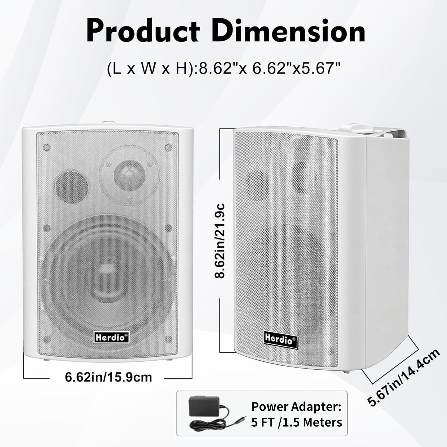 Herdio 4" 200W MAX Power Wall Mount Outdoor Bluetooth Speakers, Be Waterproof and Able to Wireless Multi-Connection Up to 20 Units for Patio/Porch/Balcony (Black, 2-Pack)