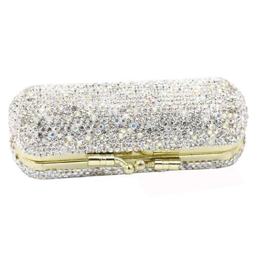 Bestbling Bling Rhinestone Crystal Lipstick Case Holder Bolsa Organizador de cosméticos para mujer Kit de joyería de lápiz labial (plata)