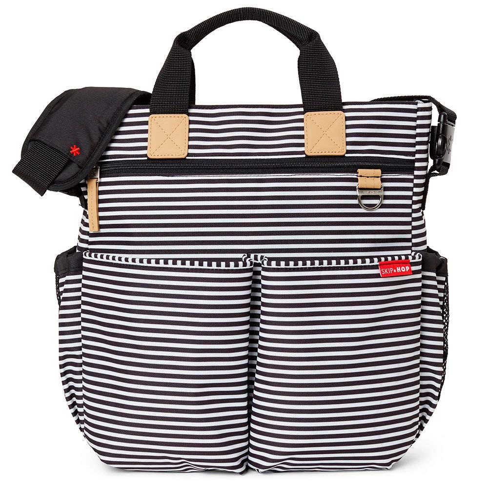 Skip Hop Messenger Diaper Bag With Matching Changing Pad, Duo Signature, Black White Stripe
