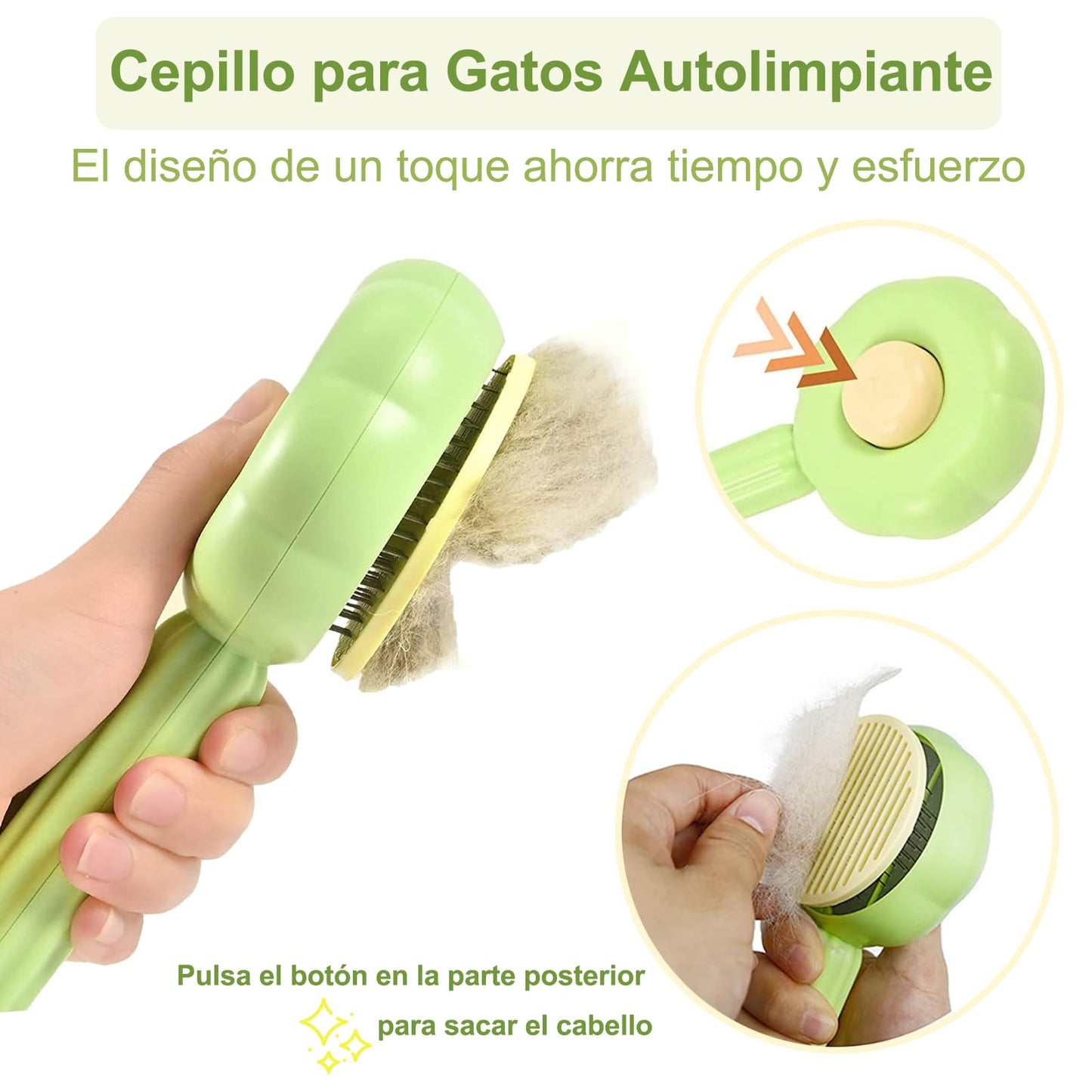 KIWOP 2 Piezas Cepillo para Gato, Autolimpiante Cepillos de Aseo para Mascotas+Removedor de Cabello, Cepillos Pelo Gato Inoxidable con Puntos de Goma, para Perros y Gatos de Pelo Corto o Largo