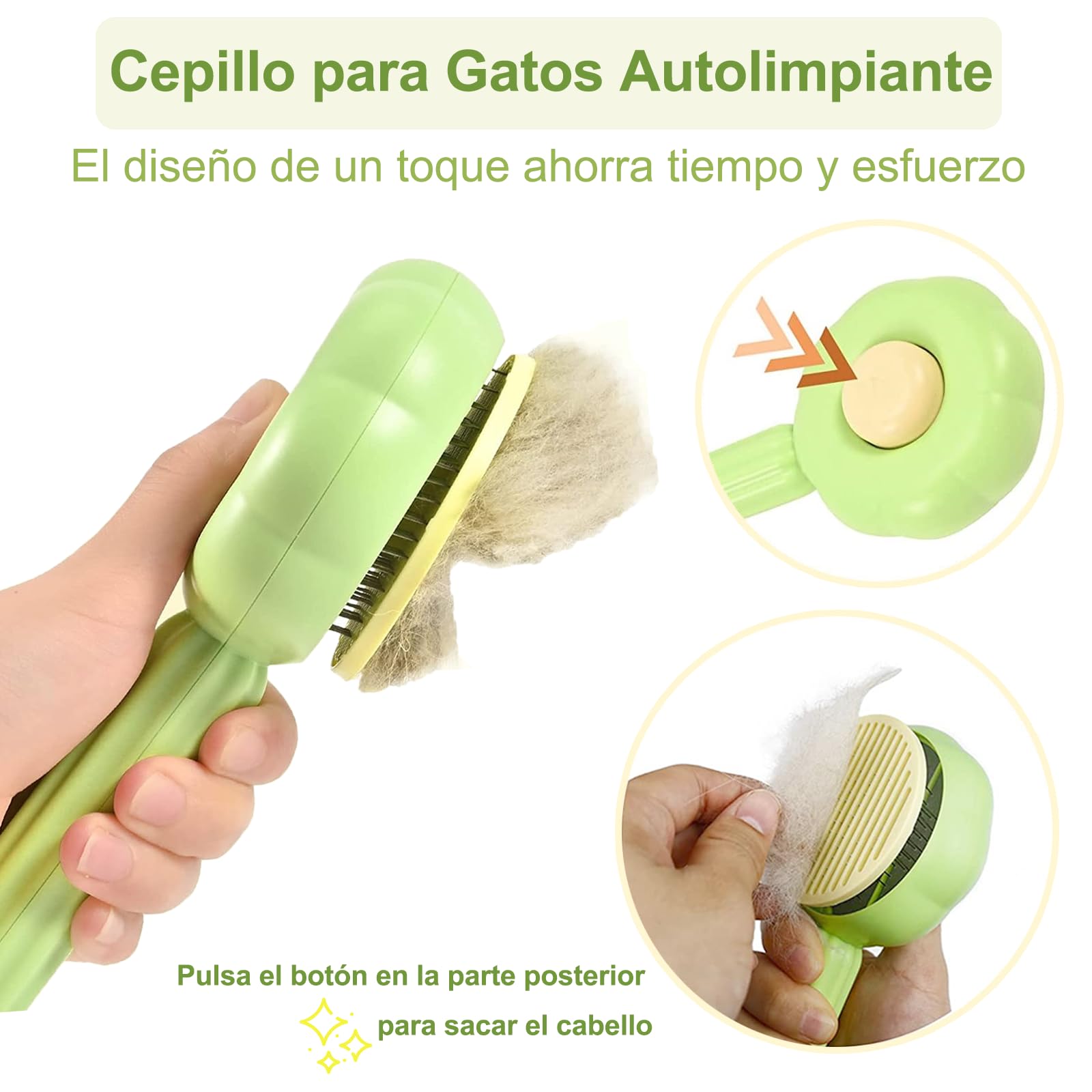 KIWOP 2 Piezas Cepillo para Gato, Autolimpiante Cepillos de Aseo para Mascotas+Removedor de Cabello, Cepillos Pelo Gato Inoxidable con Puntos de Goma, para Perros y Gatos de Pelo Corto o Largo