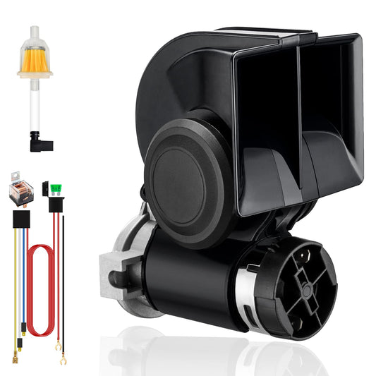 Bocina de tren para coche, banhao 12 V, 150 db, bocina de caracol eléctrica, kit de bocina de aire con arnés de relé para vehículos, motocicleta, barco