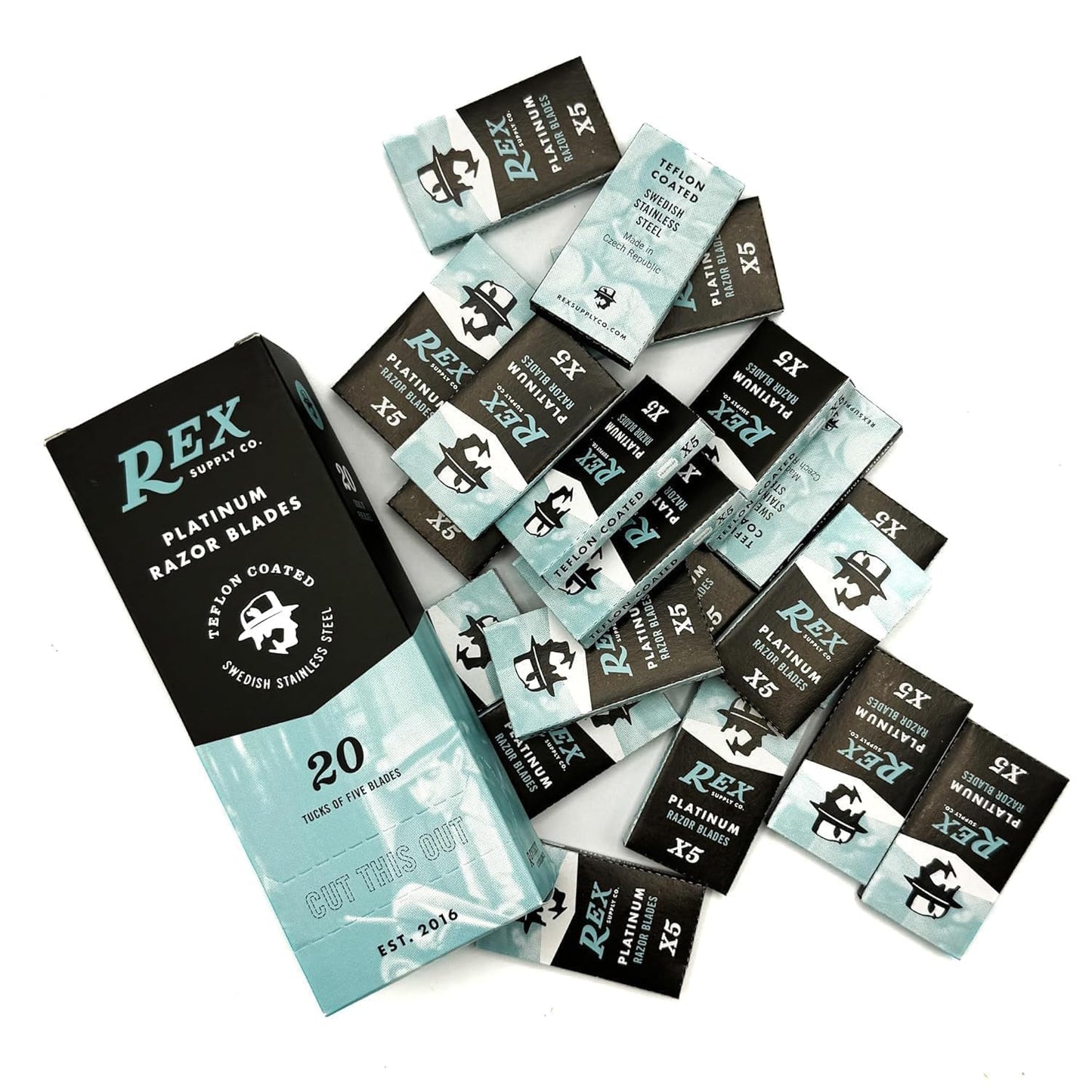 Rex Supply Company Rex Supply Co., 100 Hojas de Afeitar de Seguridad de Doble Filo, con Revestimiento de Platino, Fabricadas En La República Checa