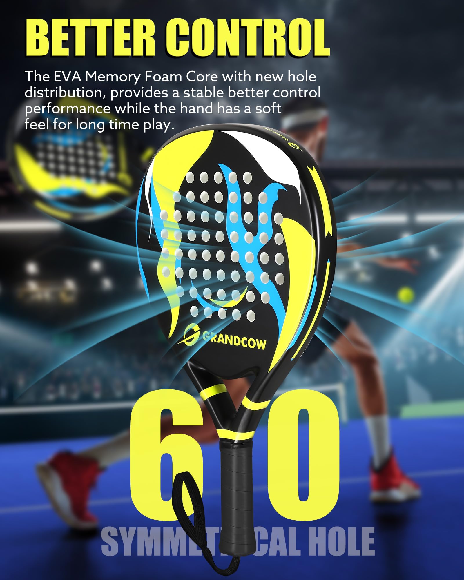 Raqueta de Padel POP Negro Fibra de Carbono Power Lite EVA Foam para Principiantes