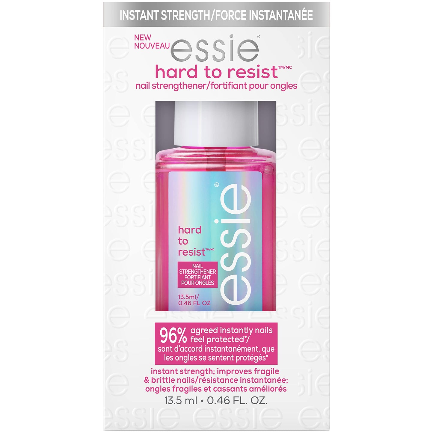 Essie nail strengthener treatment, hard to resist nail strengthener, clear nail strengthening treatment with a natural pink tint, clear natural tint, 0.46 fl oz