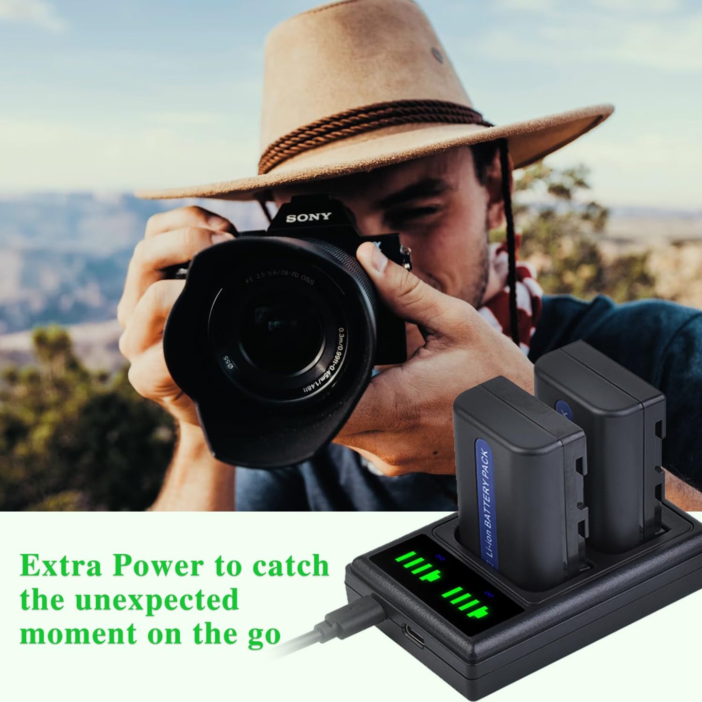 Baterías y Cargador Dual LED USB Tectra NP-FM50 para Sony HDR-HC1 DCR-TRV280