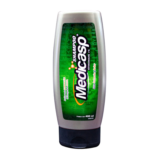 MEDICASP - Shampoo de uso diario, grado dermatológico. Su antimicótico elimina el hongo de la caspa y todos sus síntomas, botella de 400ml
