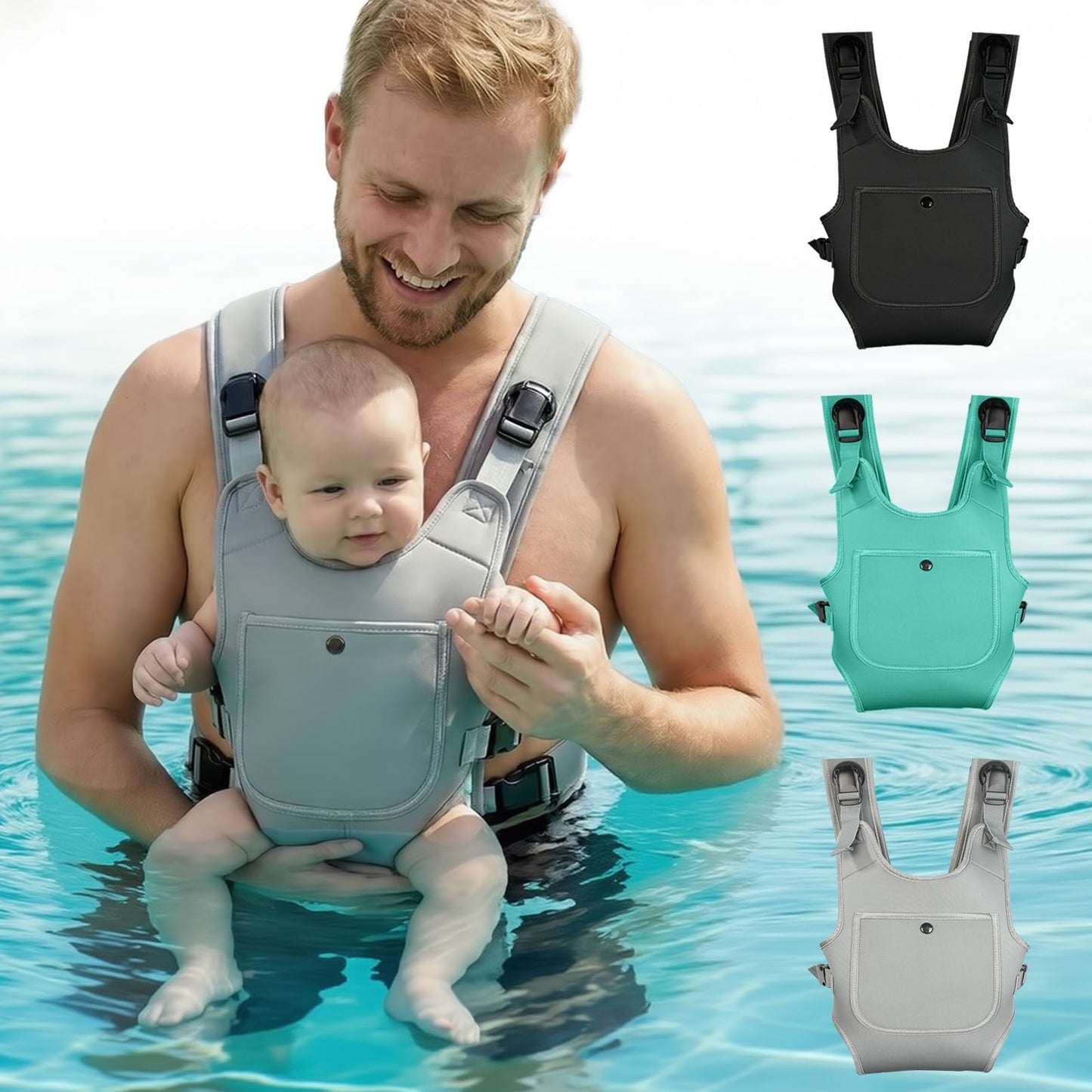 Portabebés de neopreno para bebés recién nacidos a niños, ergonómico e impermeable para el pecho con correas ajustables, transpirable y ligero, equipo de uso para verano, piscina, natación y playa