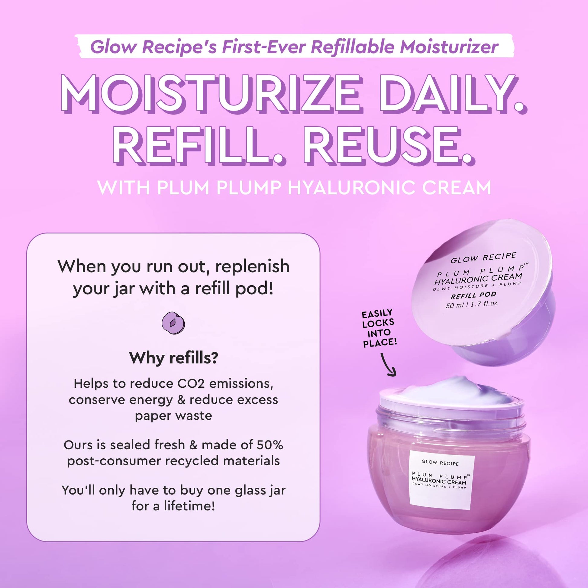 Glow Recipe Plum Plump Hyaluronic Acid Face Cream Refill Pod - Dewy Glow Hydrating Face Moisturizer Plumps, Balances Skin - Vegan Whipped Gel Moisturizer with Polyglutamic Acid & Ice Willowherb (50ml)