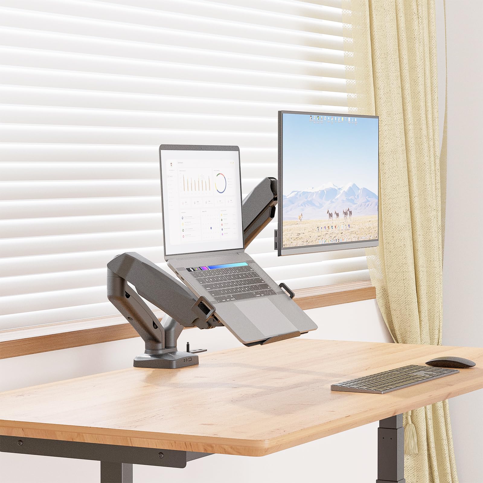 Soporte para Monitor y Laptop WALI Negro con Brazo de Resorte de Gas hasta 9 kg