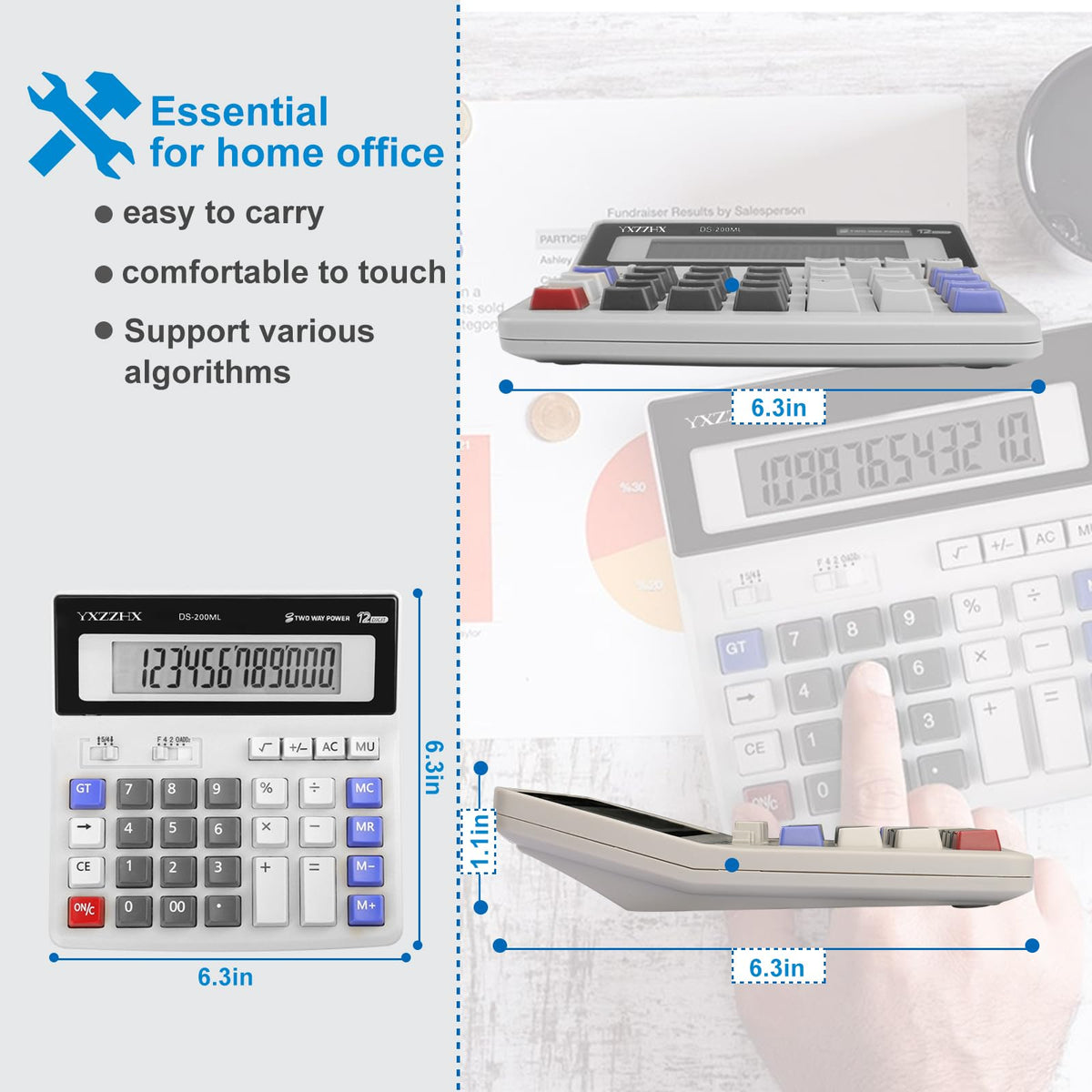 Calculadora de Escritorio Yxzzhx Negra con Números Grandes y Batería Solar de 12 Dígitos