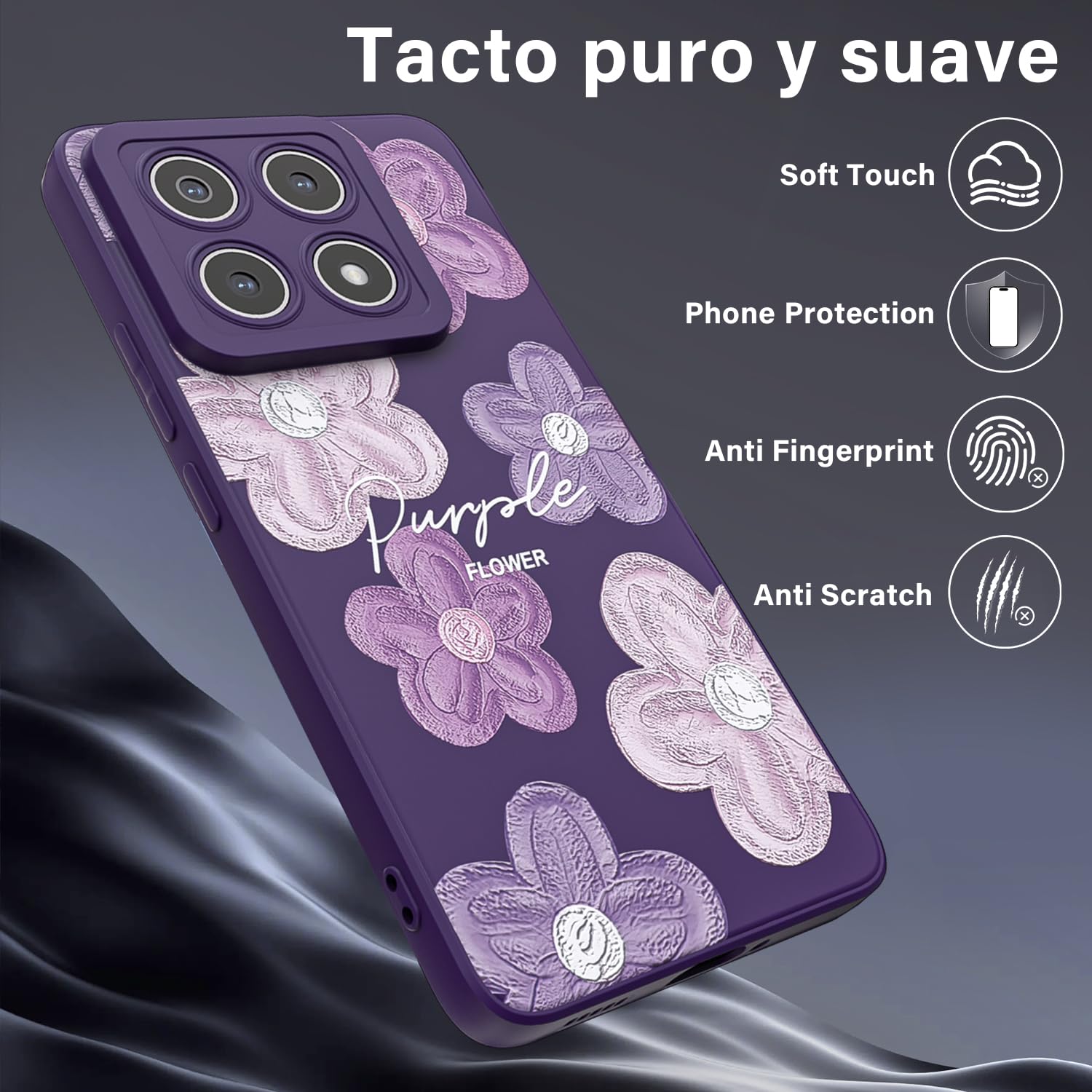 Threehao Funda para Xiaomi 14T Pro Case Uso Rudo, Ultra Delgado Flexible Morada Suave TPU Silicona Carcasa con Moda Aesthetic Dibujos Flores, Antigolpes Anti-arañazos Protectora