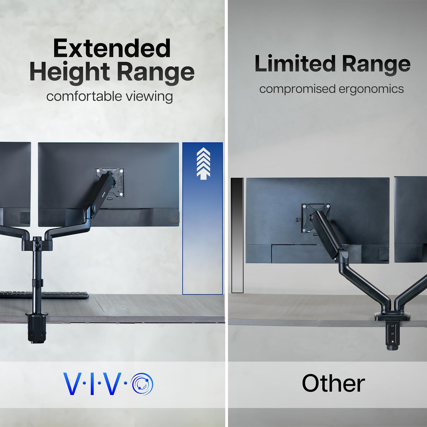 Soporte de Brazo para Monitor Dual VIVO Negro Ajuste Neumático Altura y Movilidad Completa para Hombre