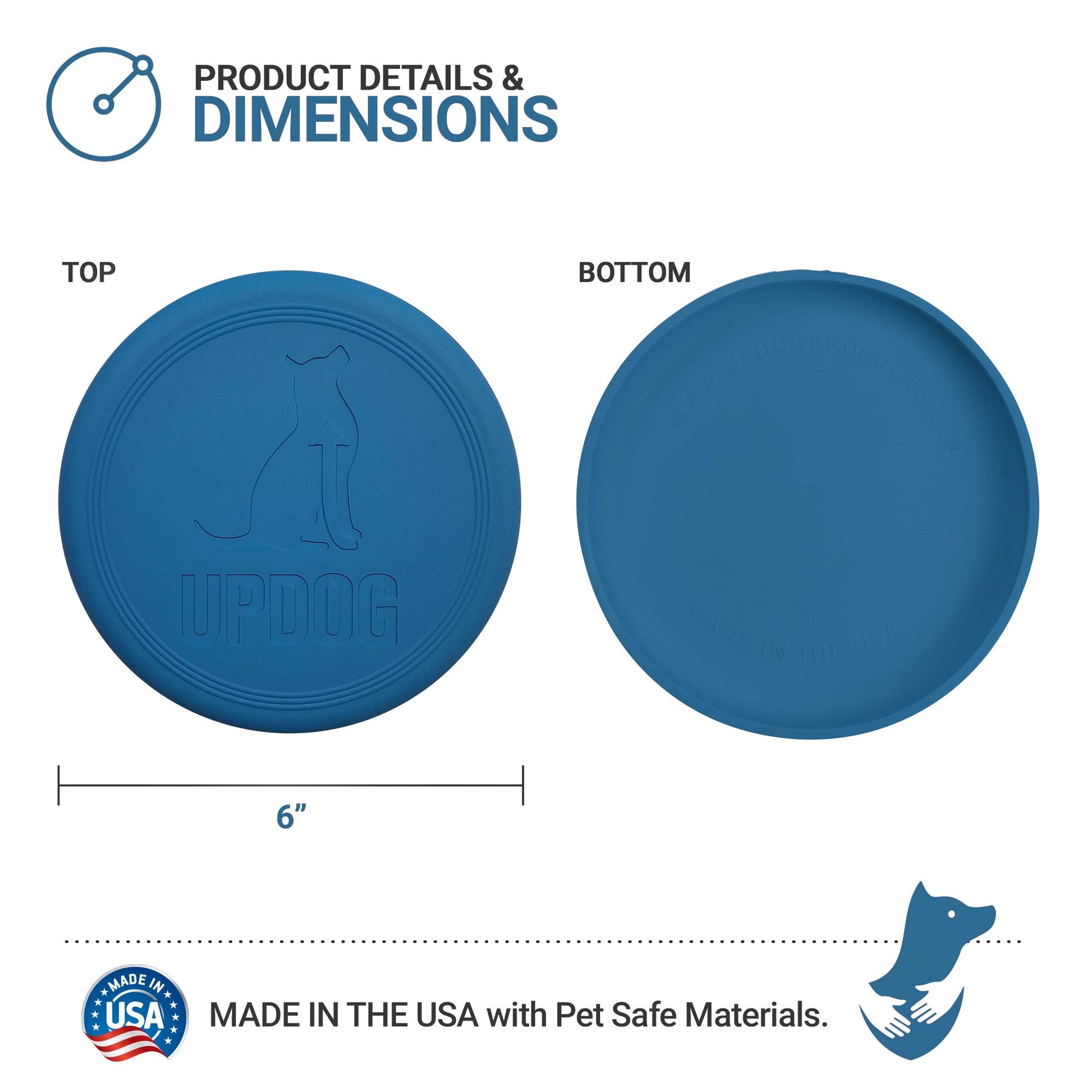 Frisbee para perros, fabricado en Estados Unidos, disco volador pequeño de 15,2 cm para perros (azul)