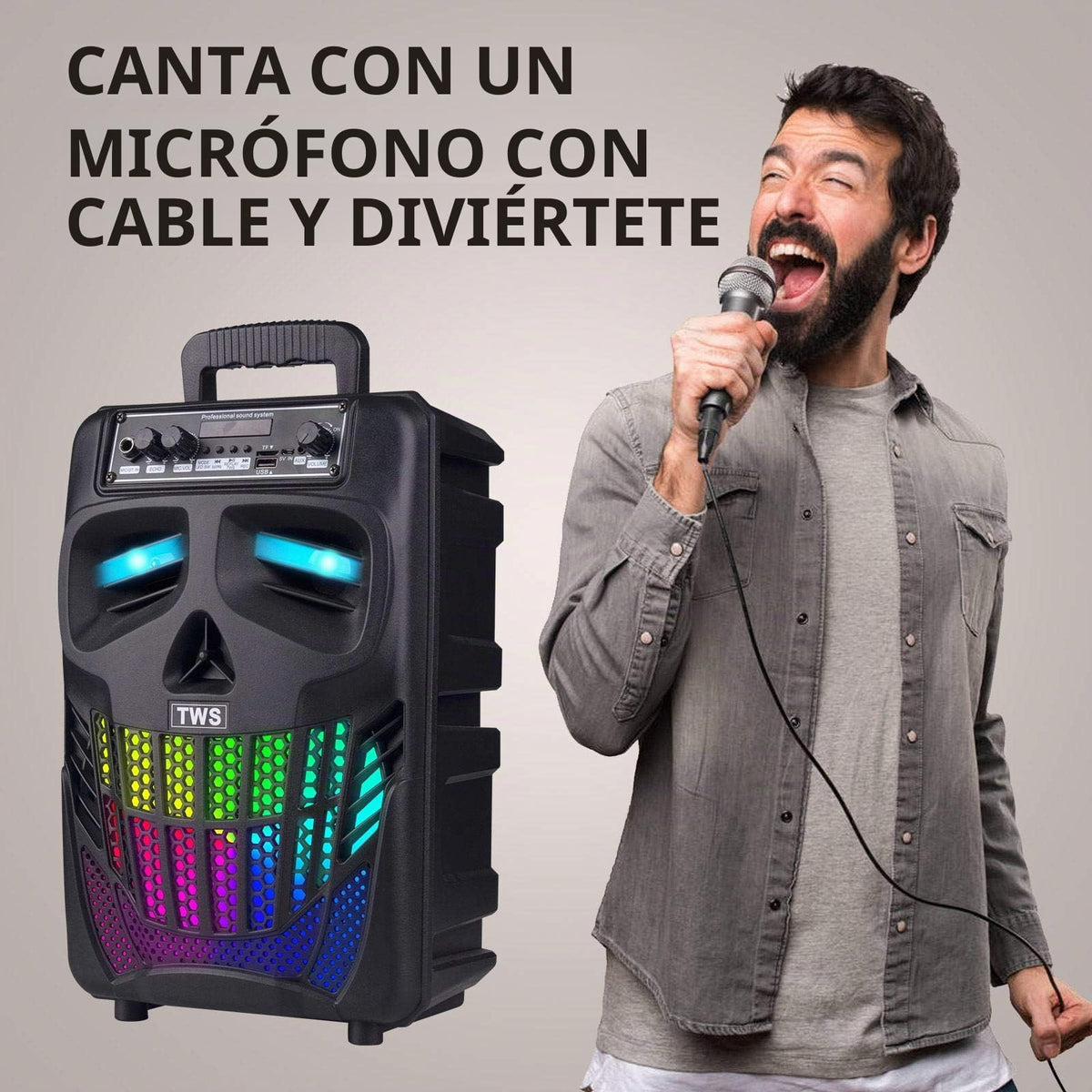 Altavoz Bluetooth E I F E R Negro 50W 8 Pulgadas Skull Portátil para Fiestas