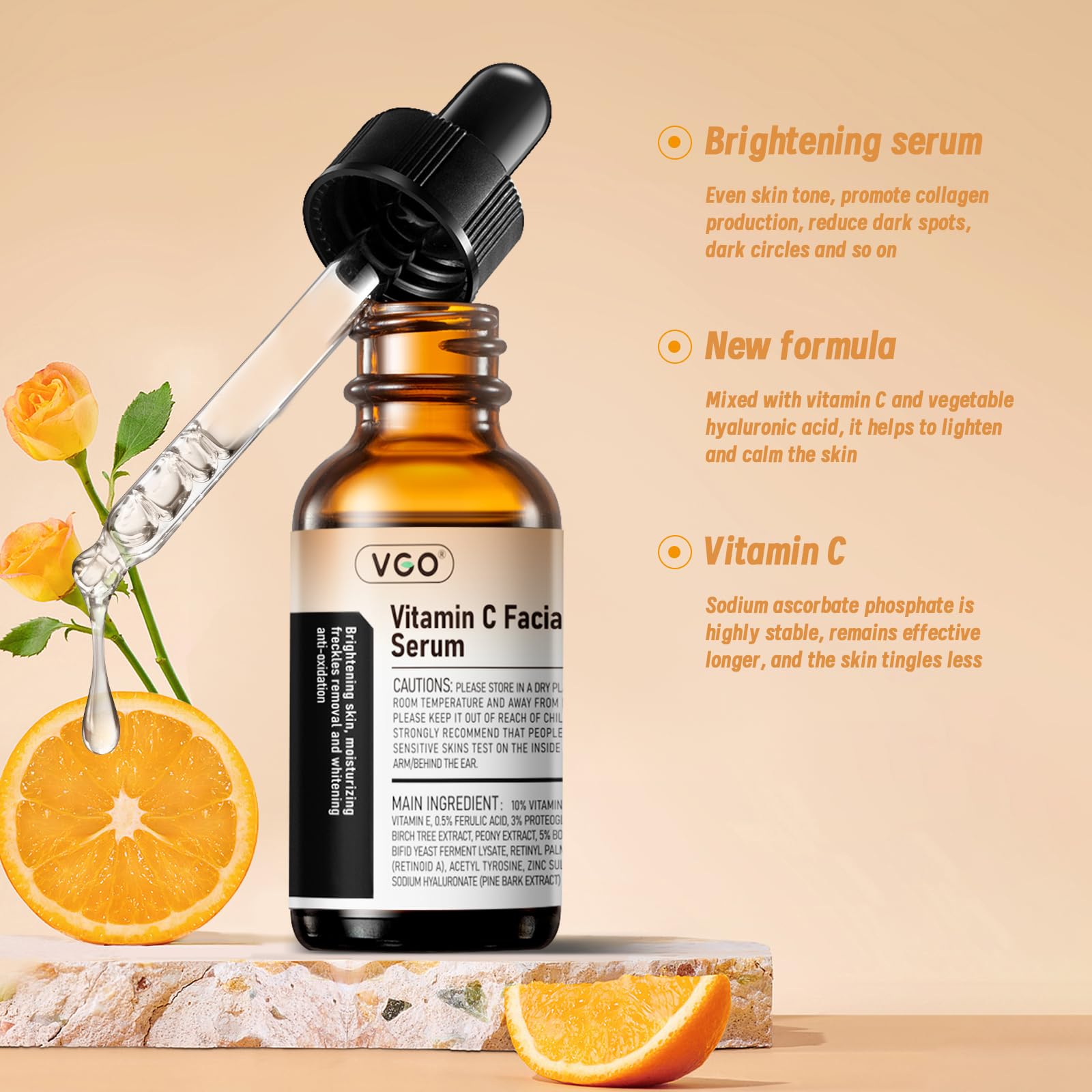 VGO- 【Hidratación profunda】El suero de vitamina C VGO proporciona una hidratación intensa que retiene la humedad, ayuda a equilibrar tu cutis, estimula el colágeno para una mejor vitalidad y reduce la