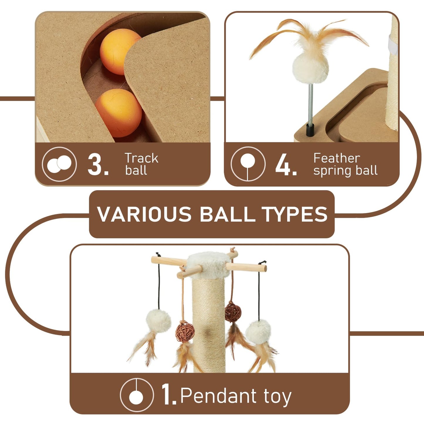 Poste Rascador PEEKAB Beige de 33 Pulgadas con Bola de Pista y Juguetes para Gatos de Interior