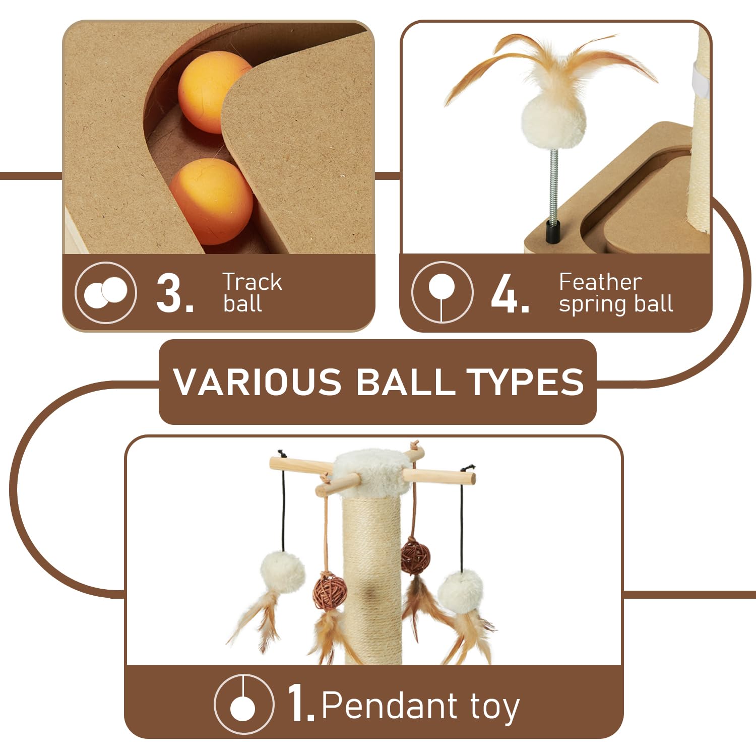 Poste Rascador PEEKAB Beige de 33 Pulgadas con Bola de Pista y Juguetes para Gatos de Interior